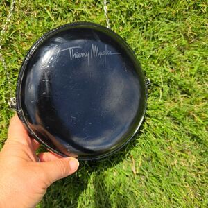 Vintage THIERRY MUGLER Patent Black Leather Bag With Silver Chain  Rare